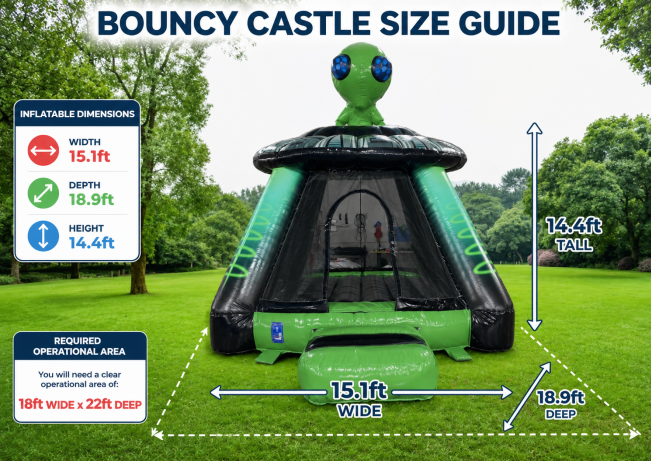 3d alien theme medium bouncy castle size guide