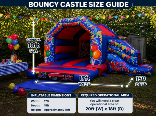 lets party combo 2 bouncy castle size guide