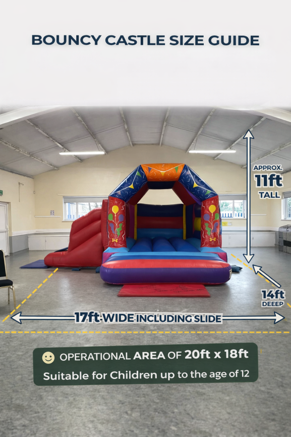 lets party combo - bouncy castle and slide size guide