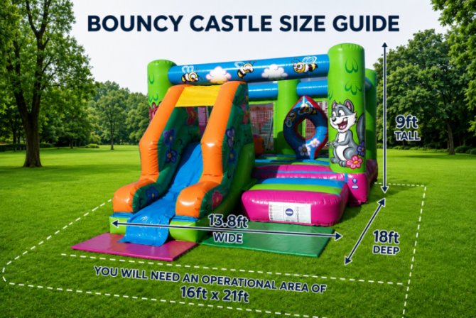 woodland front slide combo bouncy castle size guide